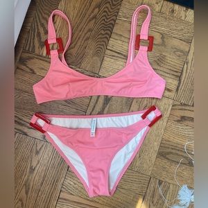 Solid and striped pink bikini NEVER WORN perfect condition.